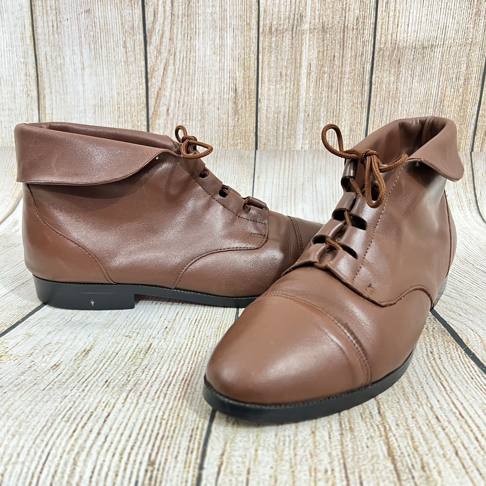 Vtg Leather Lace Up Pixie Ankle Boots SZ‎ 11 Brown  Fairy Cottagecore Y2K Boho